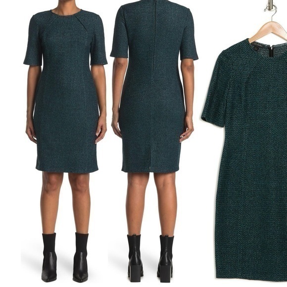 St. John Dresses & Skirts - St. John Short Sleeve Tweed Dress in Teal Multi Size 6